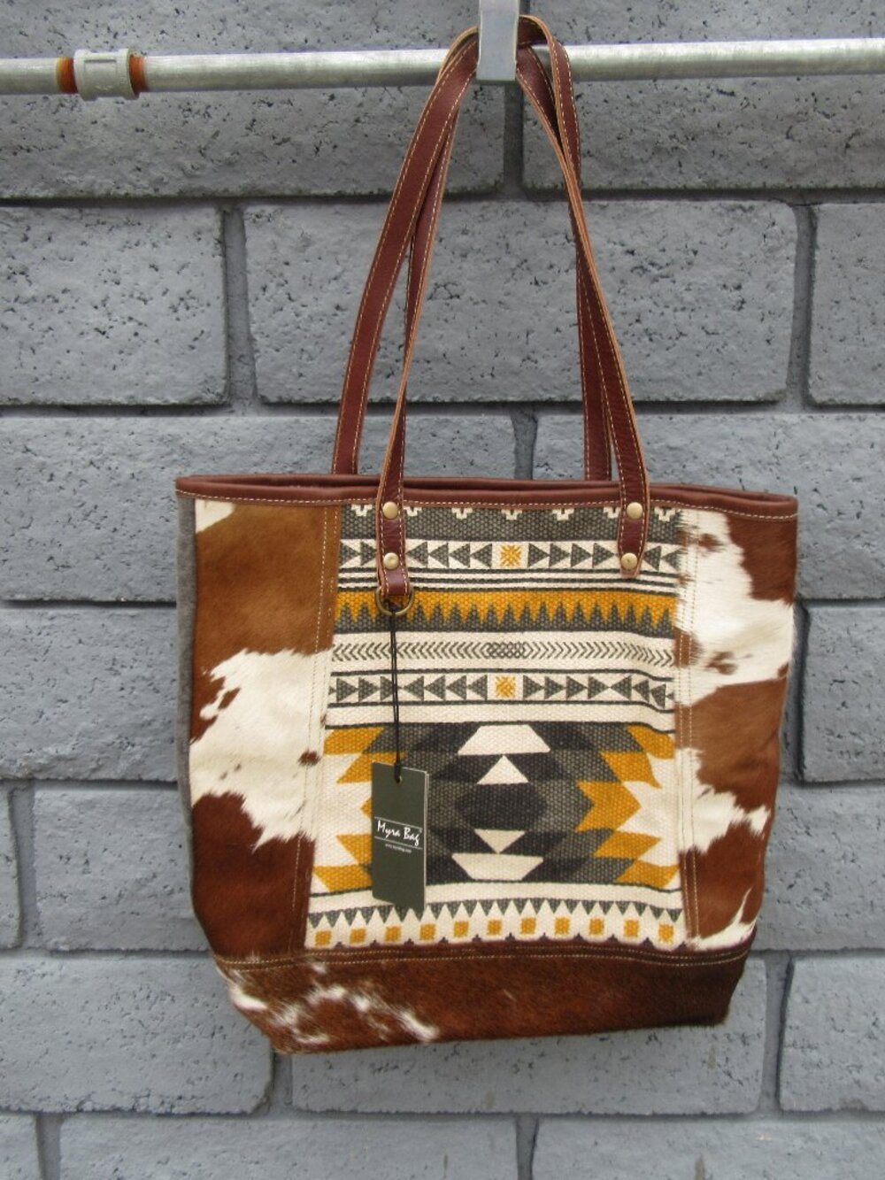 Brand New Myra Bag Shamshat Canvas Hair On Cowhide Tote Bag S-6845